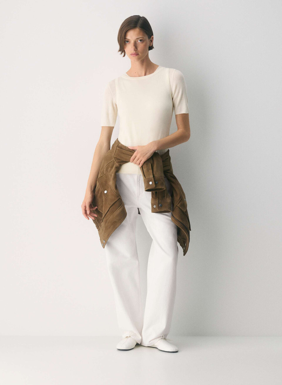 gilet in lana merino pregiata da pascolo lychee white