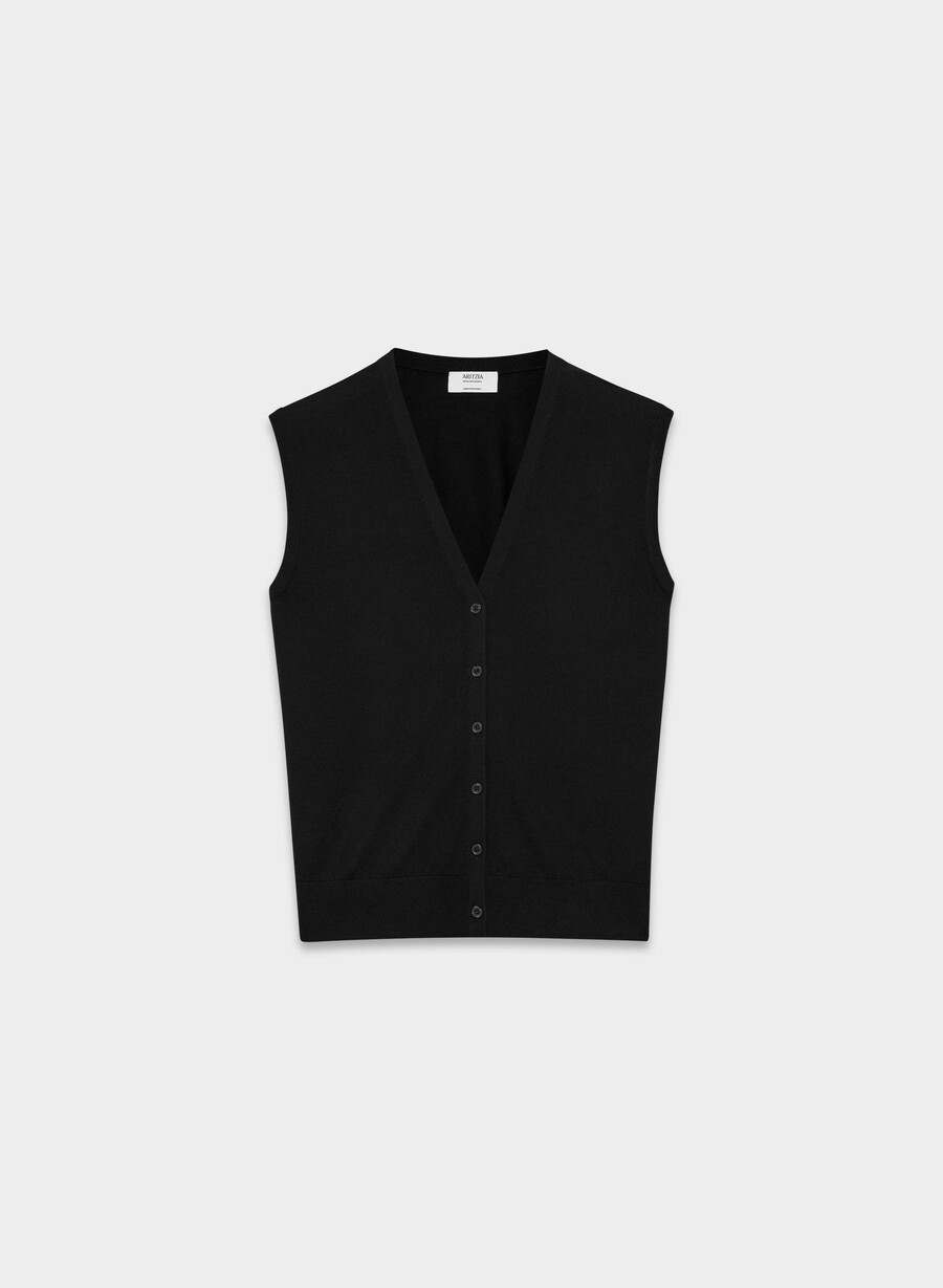 gilet in lana merino pregiata wedgewood nero