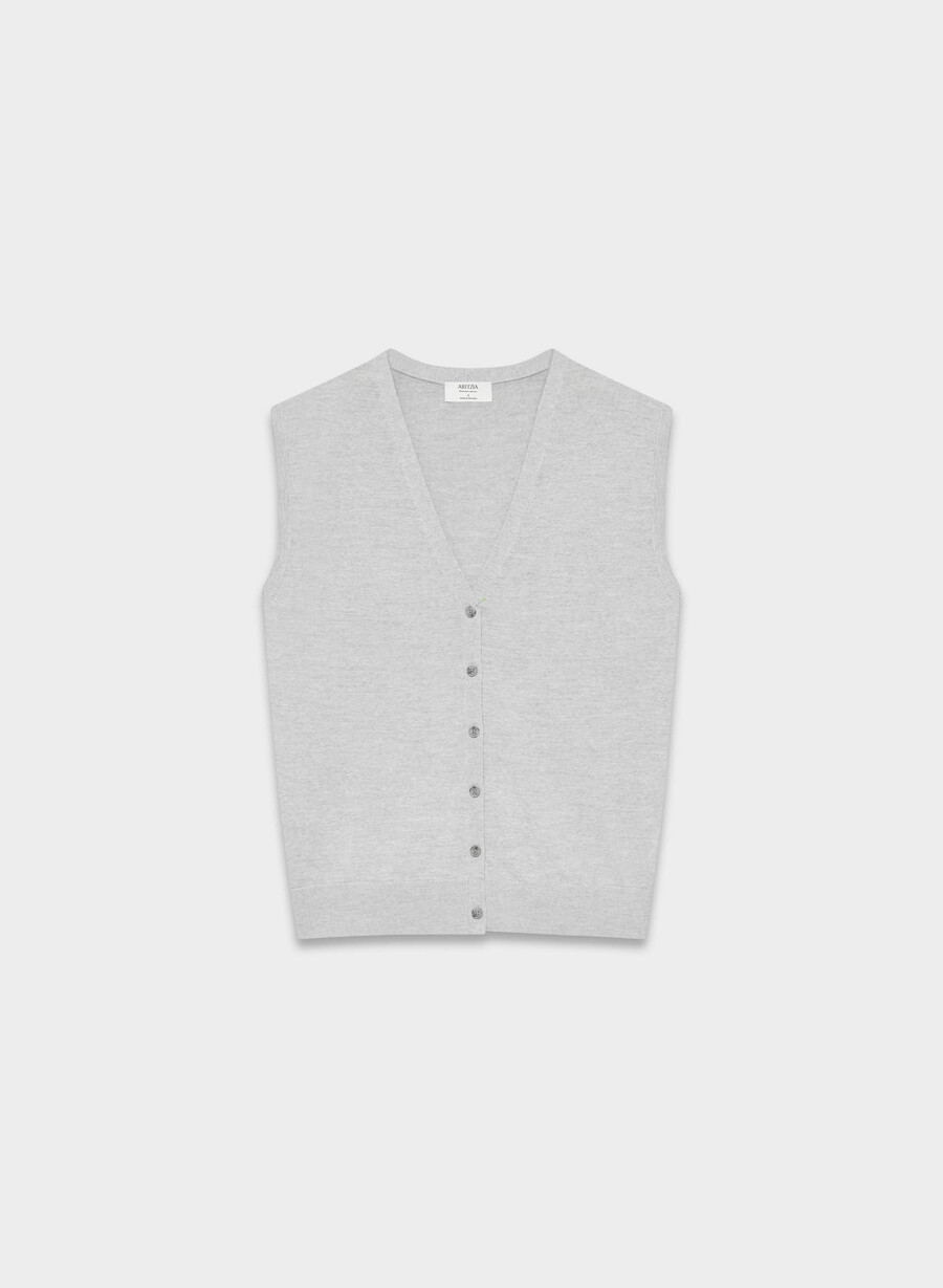 gilet in lana merino pregiata wedgewood heather chrome