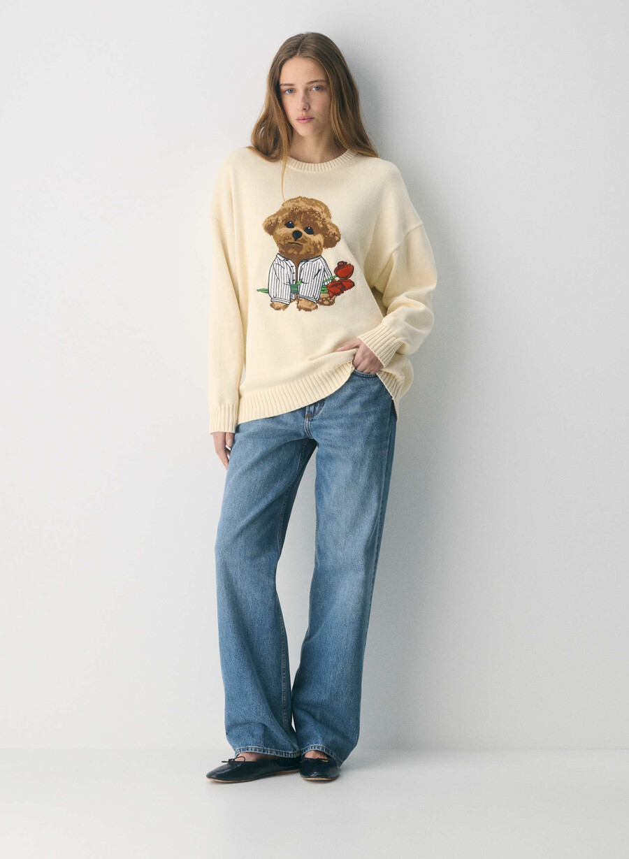maglione cotton charm peggy icon bianco dune di sabbiamarrone