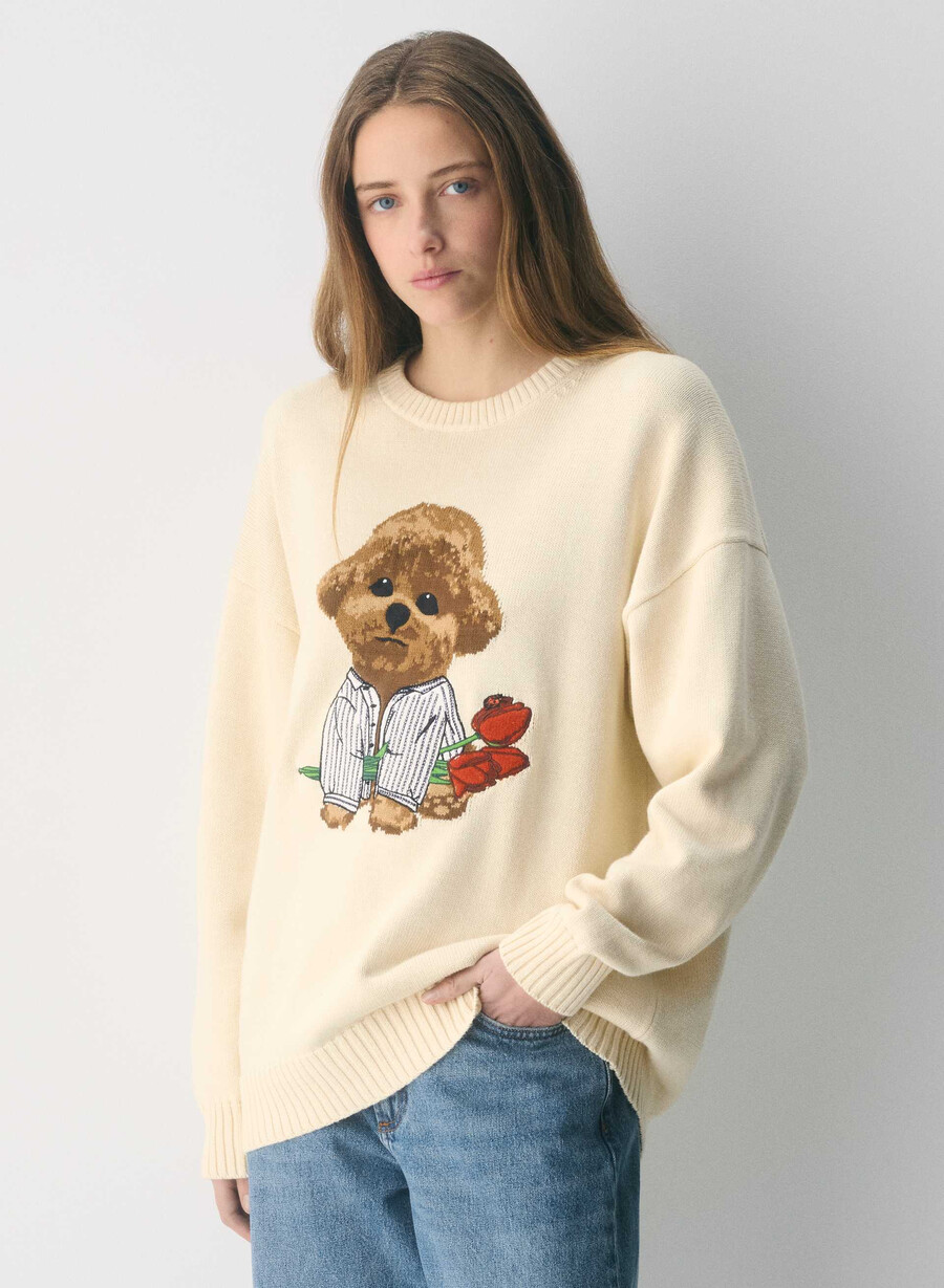 maglione cotton charm peggy icon bianco dune di sabbiamarrone