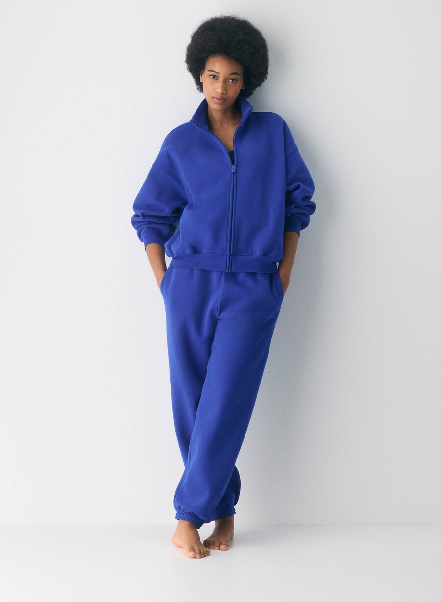 felpa con cappuccio e zip grande in pile ablaze blue