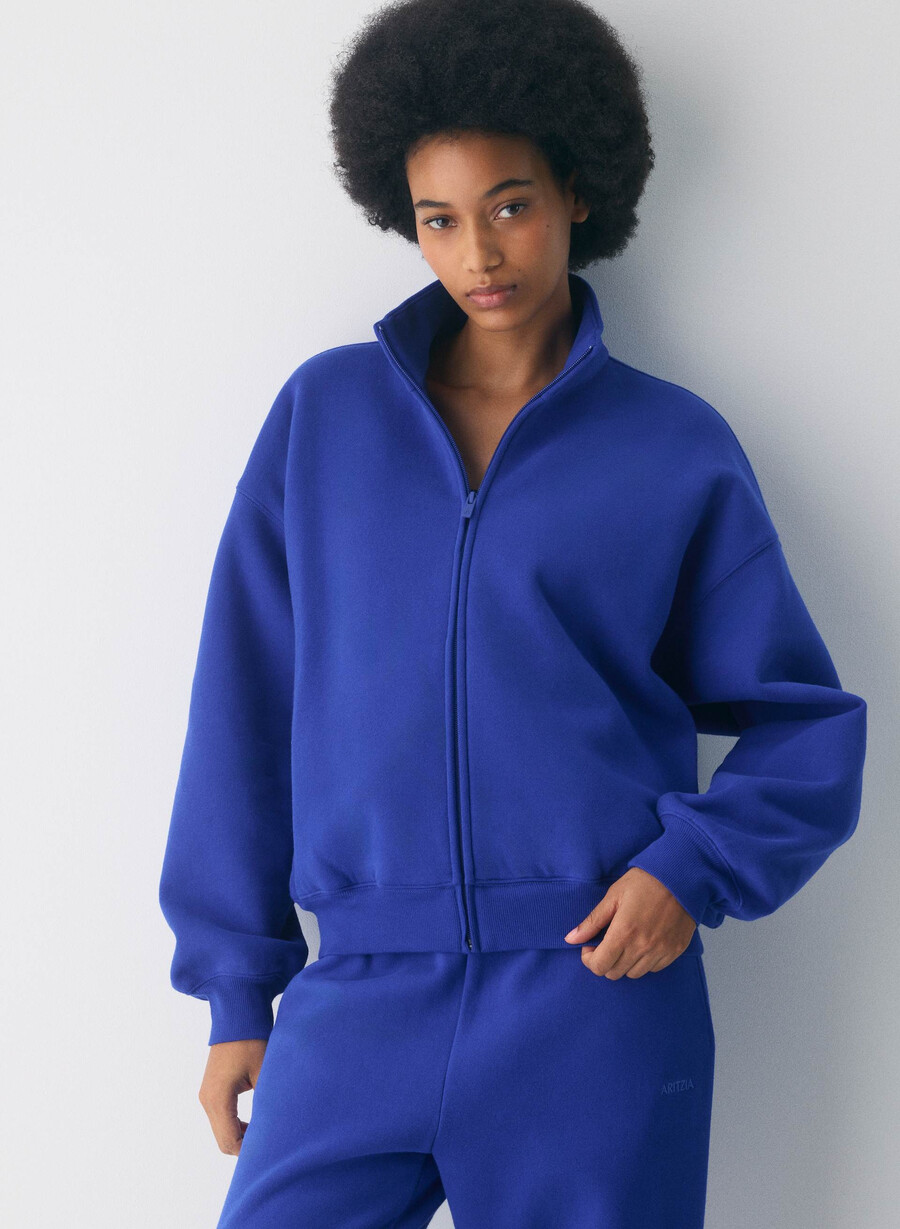 felpa con cappuccio e zip grande in pile ablaze blue