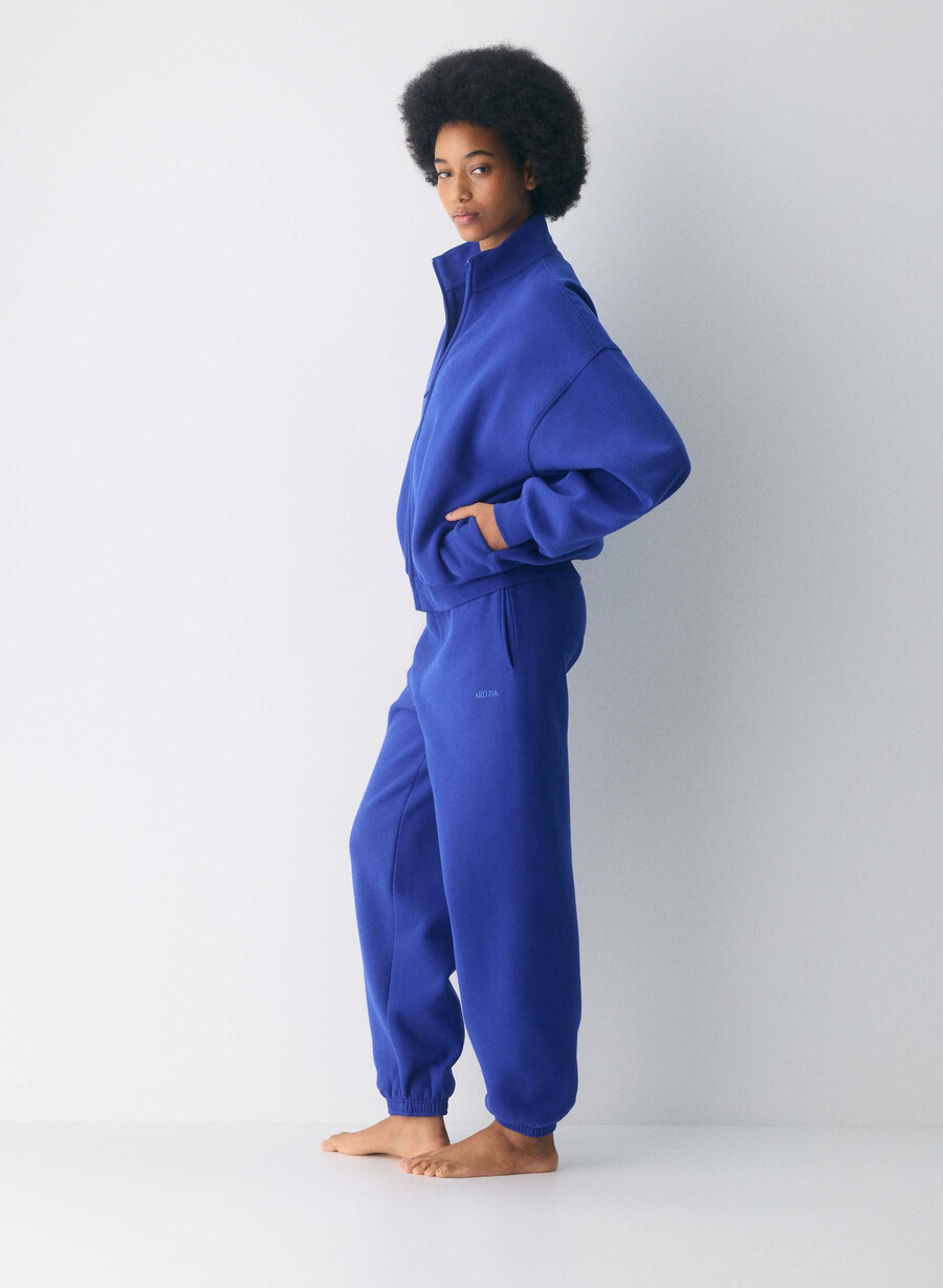 felpa con cappuccio e zip grande in pile ablaze blue