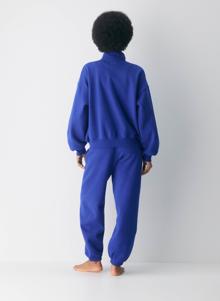 felpa con cappuccio e zip grande in pile ablaze blue