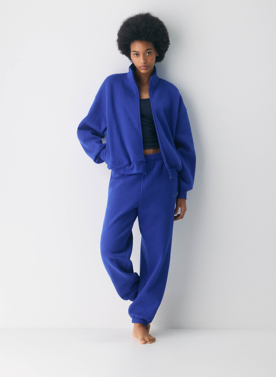 felpa con cappuccio e zip grande in pile ablaze blue