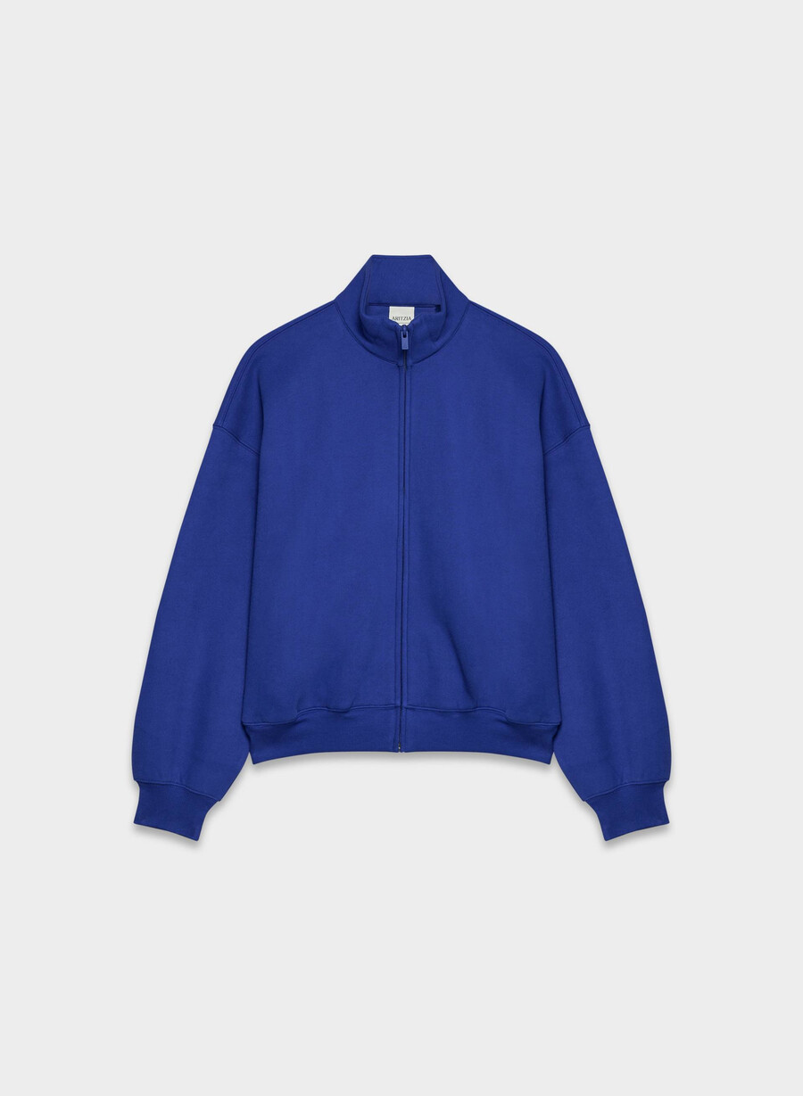 felpa con cappuccio e zip grande in pile ablaze blue