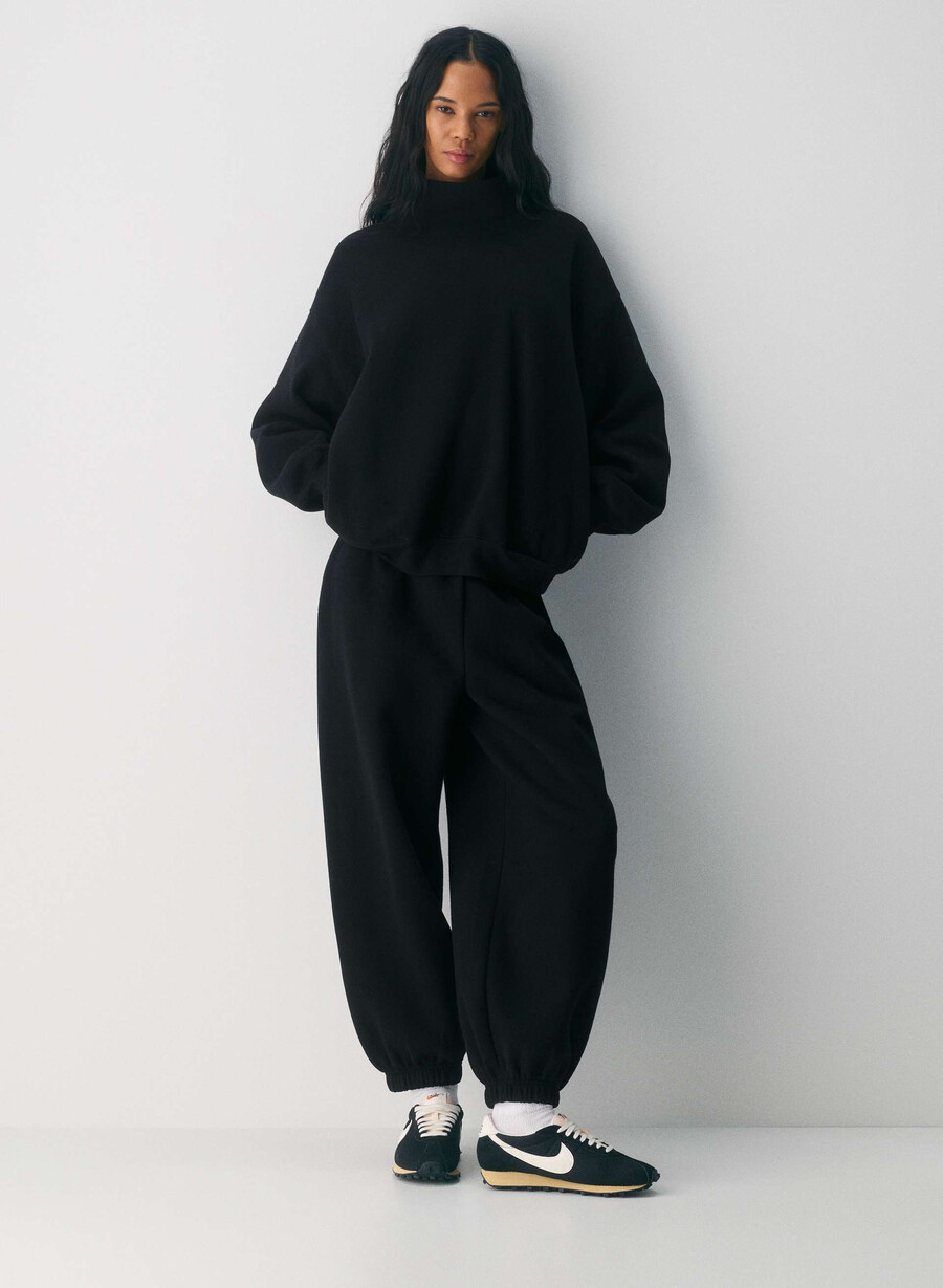 felpa con cappuccio cozy sweatfleece mega funnel neck nero