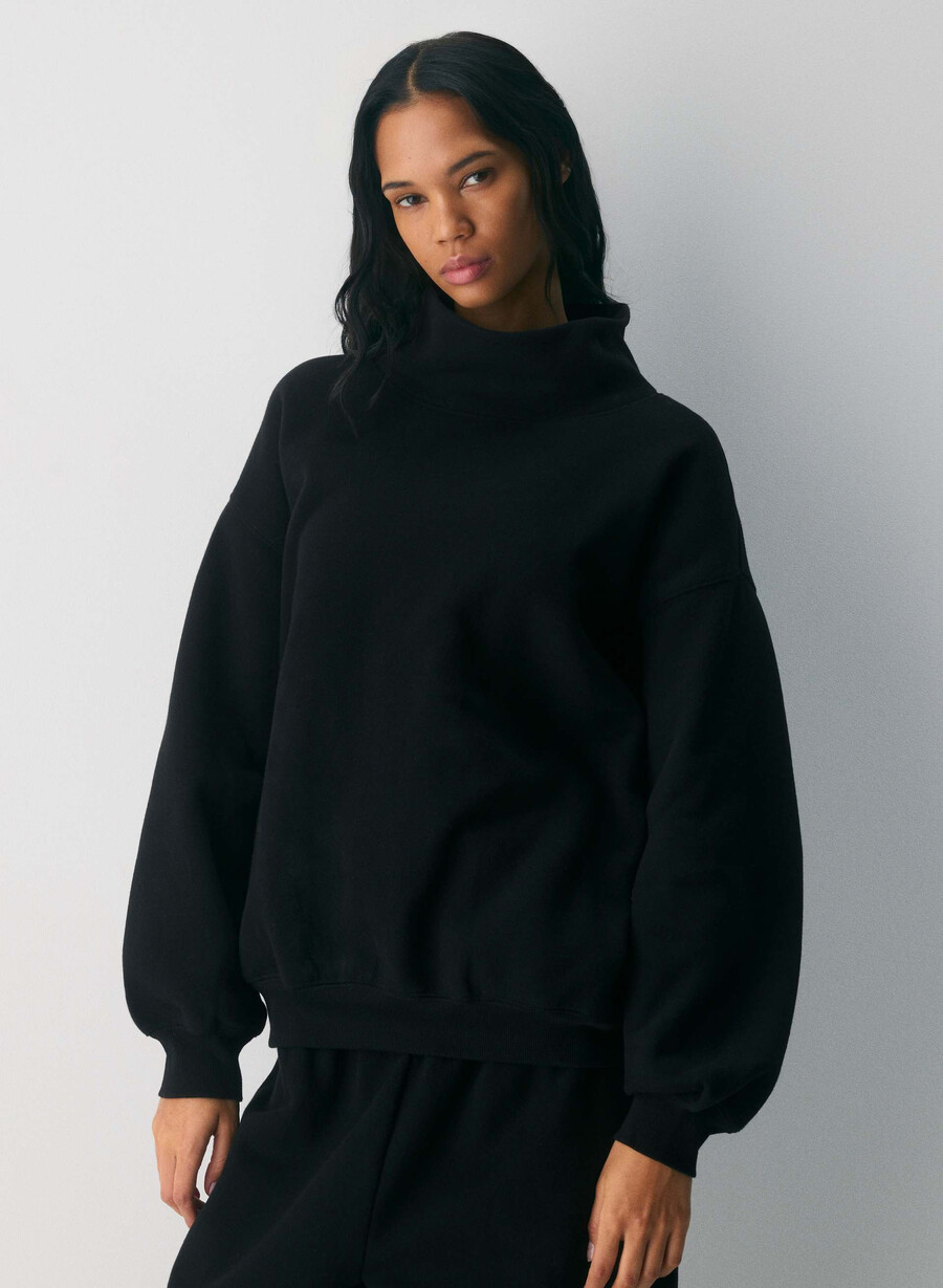 felpa con cappuccio cozy sweatfleece mega funnel neck nero