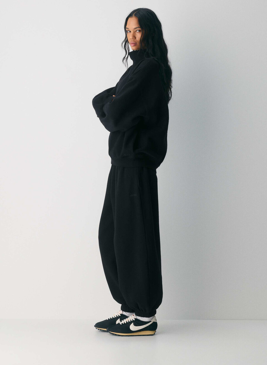 felpa con cappuccio cozy sweatfleece mega funnel neck nero