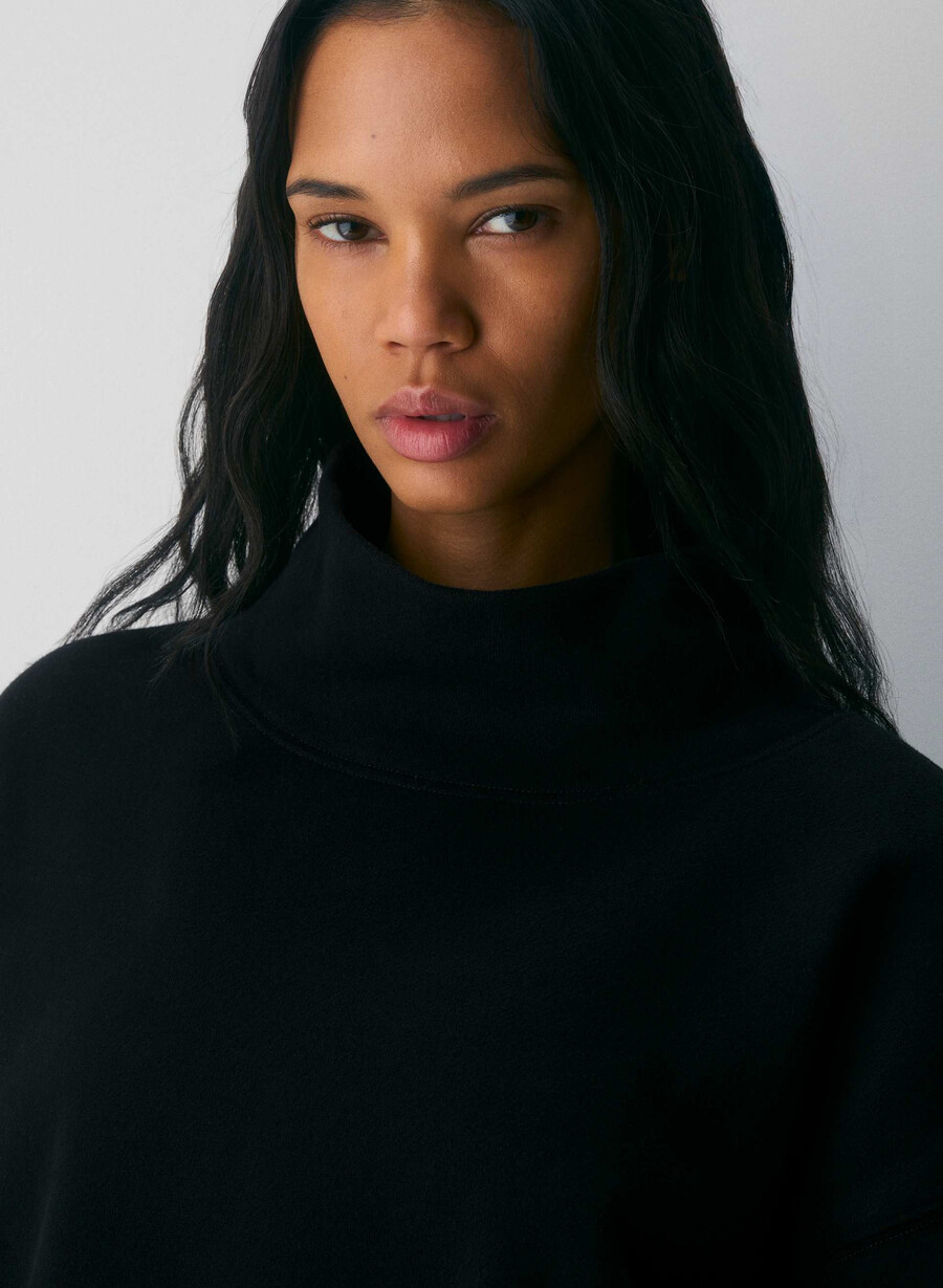 felpa con cappuccio cozy sweatfleece mega funnel neck nero