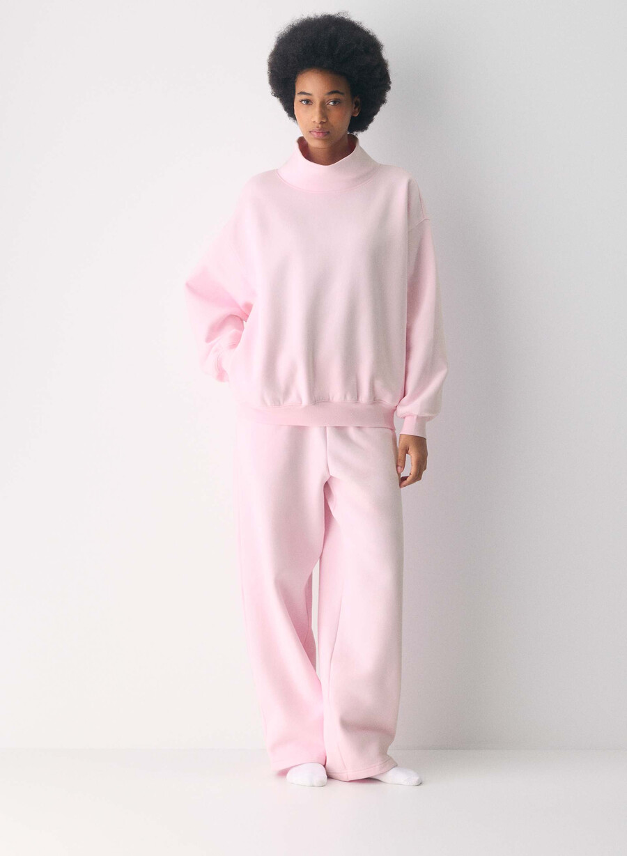 felpa in pile con collo a imbuto villa pink