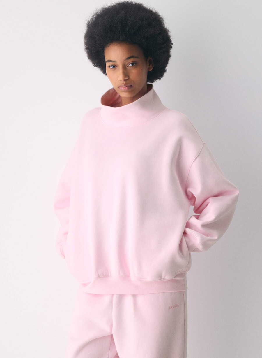 felpa in pile con collo a imbuto villa pink