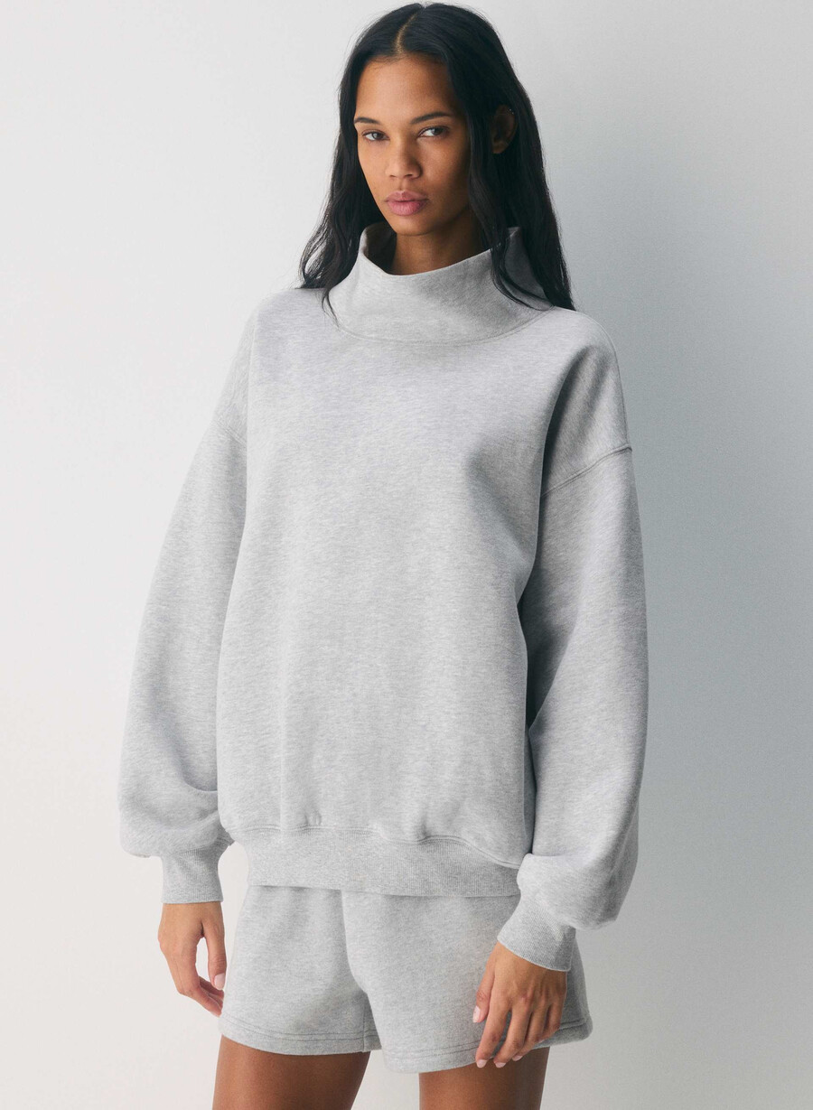 felpa con cappuccio cozy sweatfleece mega funnel neck heather chrome