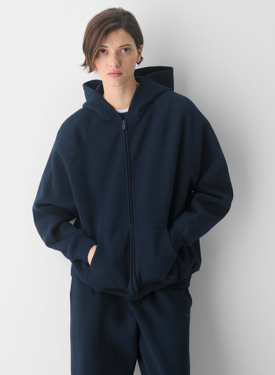 felpa con cappuccio e zip cozy sweatfleece mega raglan admiral