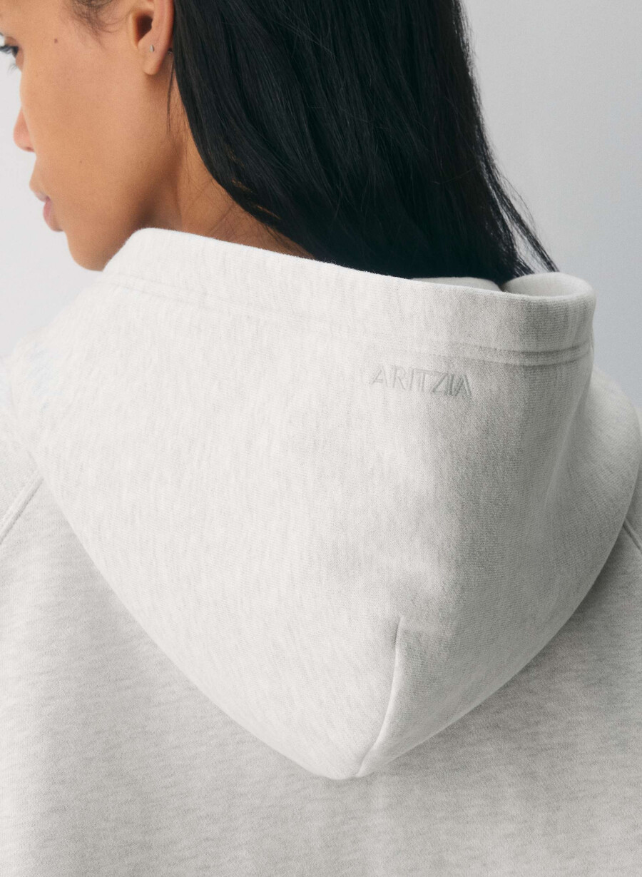 felpa con cappuccio e zip cozy sweatfleece mega raglan heather cloud white