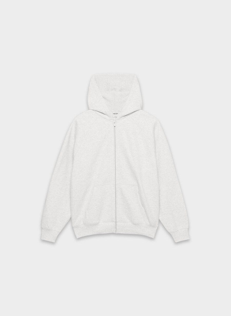 felpa con cappuccio e zip cozy sweatfleece mega raglan heather cloud white