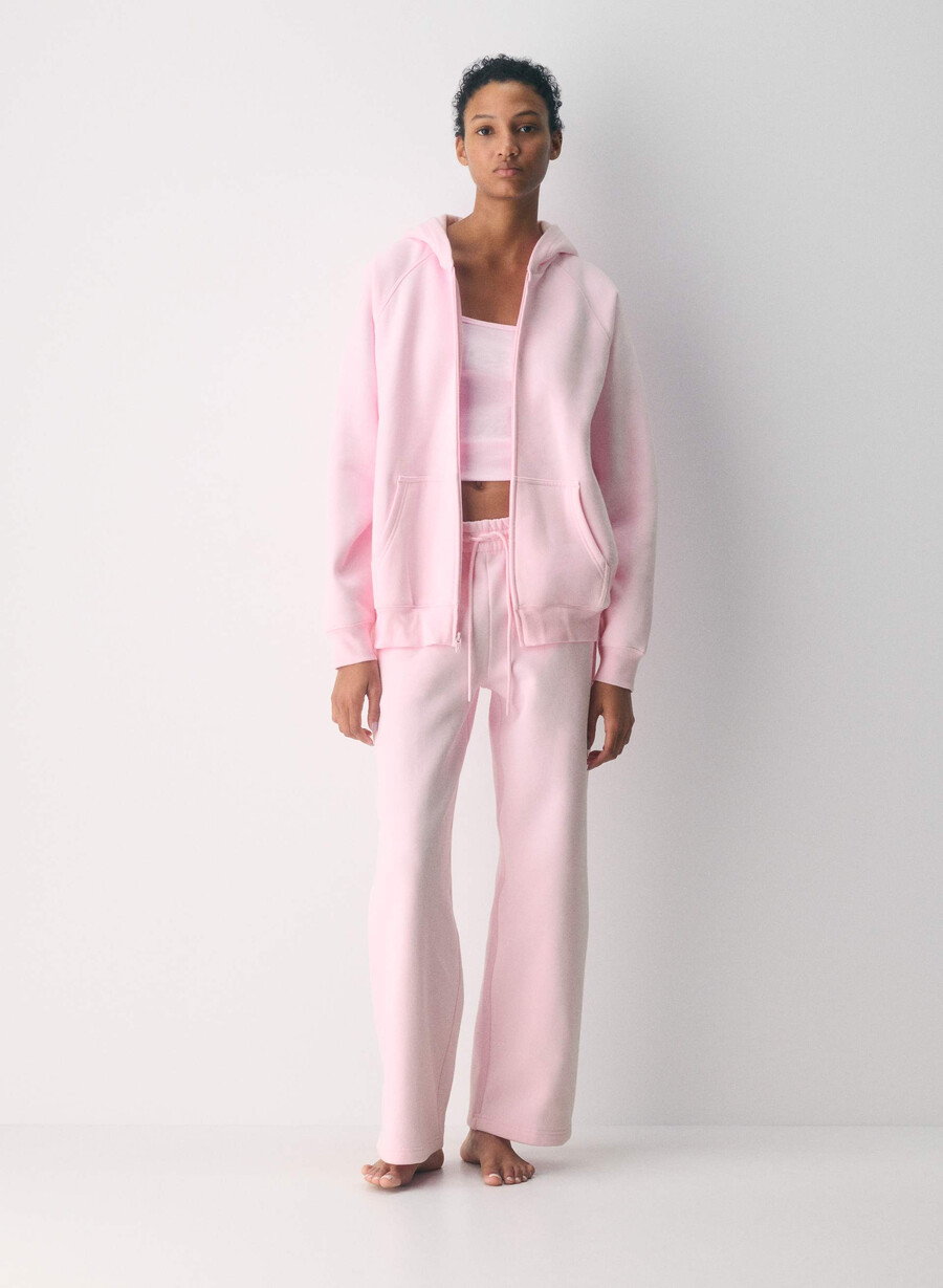 felpa con cappuccio e zip cozy sweatfleece mega raglan villa pink