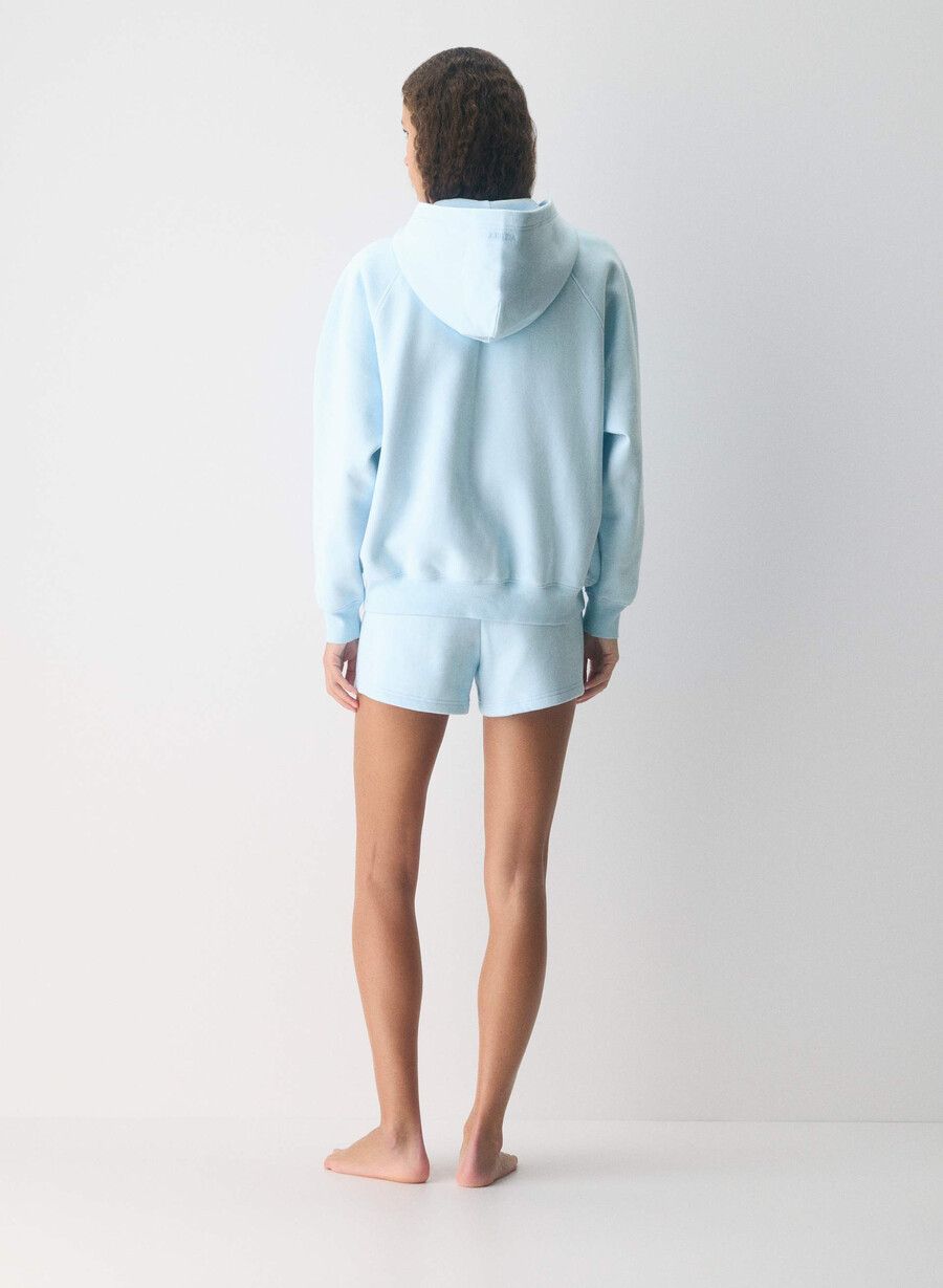felpa con cappuccio e zip cozy sweatfleece mega raglan villa blue