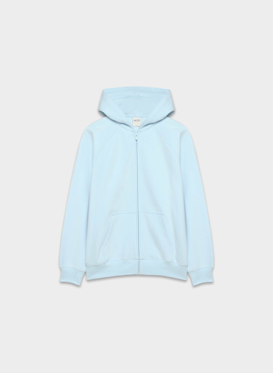 felpa con cappuccio e zip cozy sweatfleece mega raglan villa blue