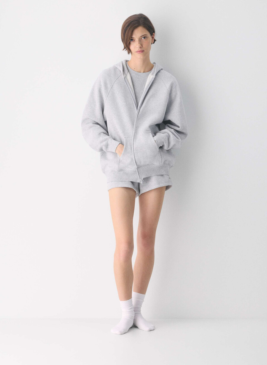 felpa con cappuccio e zip cozy sweatfleece mega raglan heather chrome
