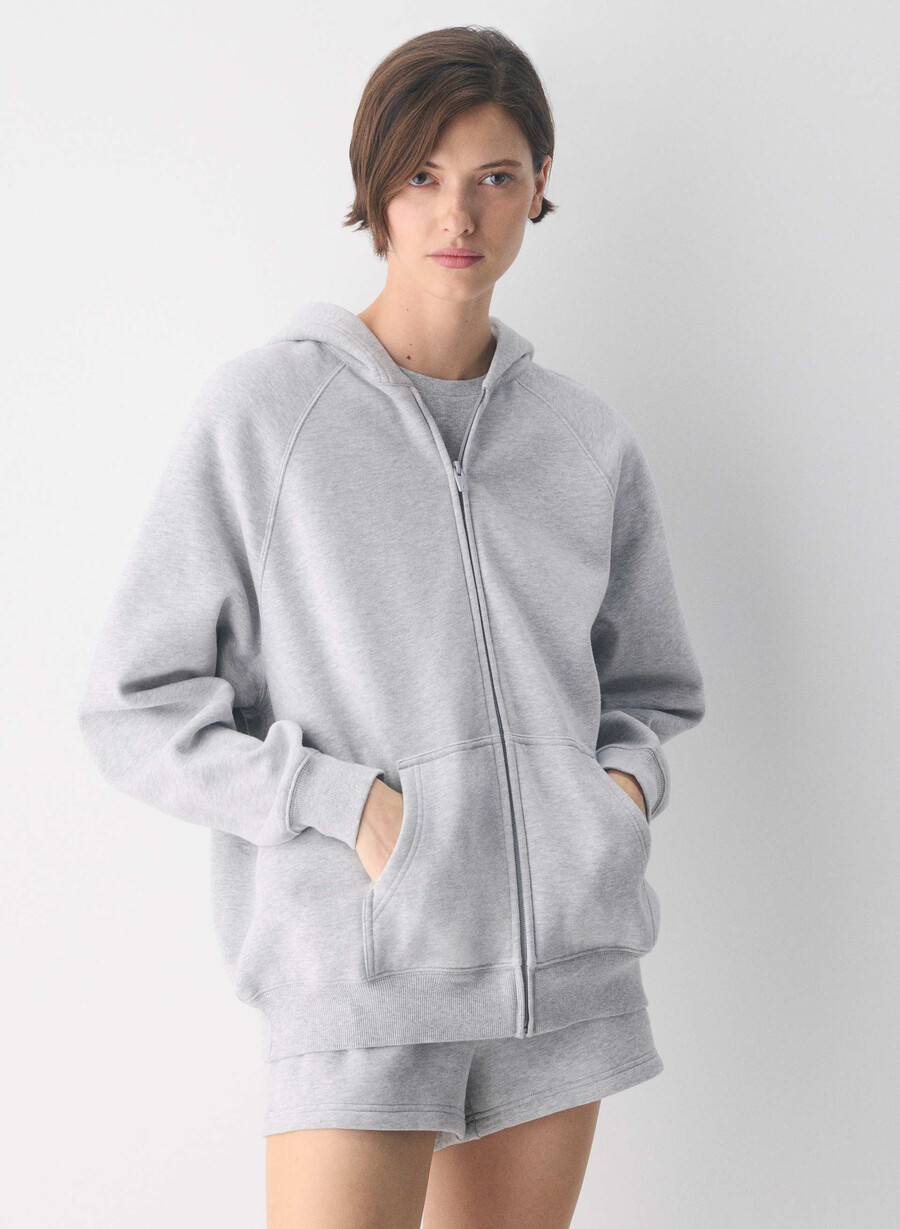 felpa con cappuccio e zip cozy sweatfleece mega raglan heather chrome