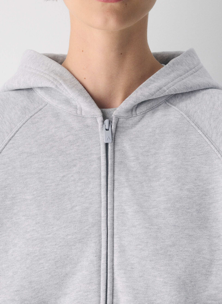 felpa con cappuccio e zip cozy sweatfleece mega raglan heather chrome