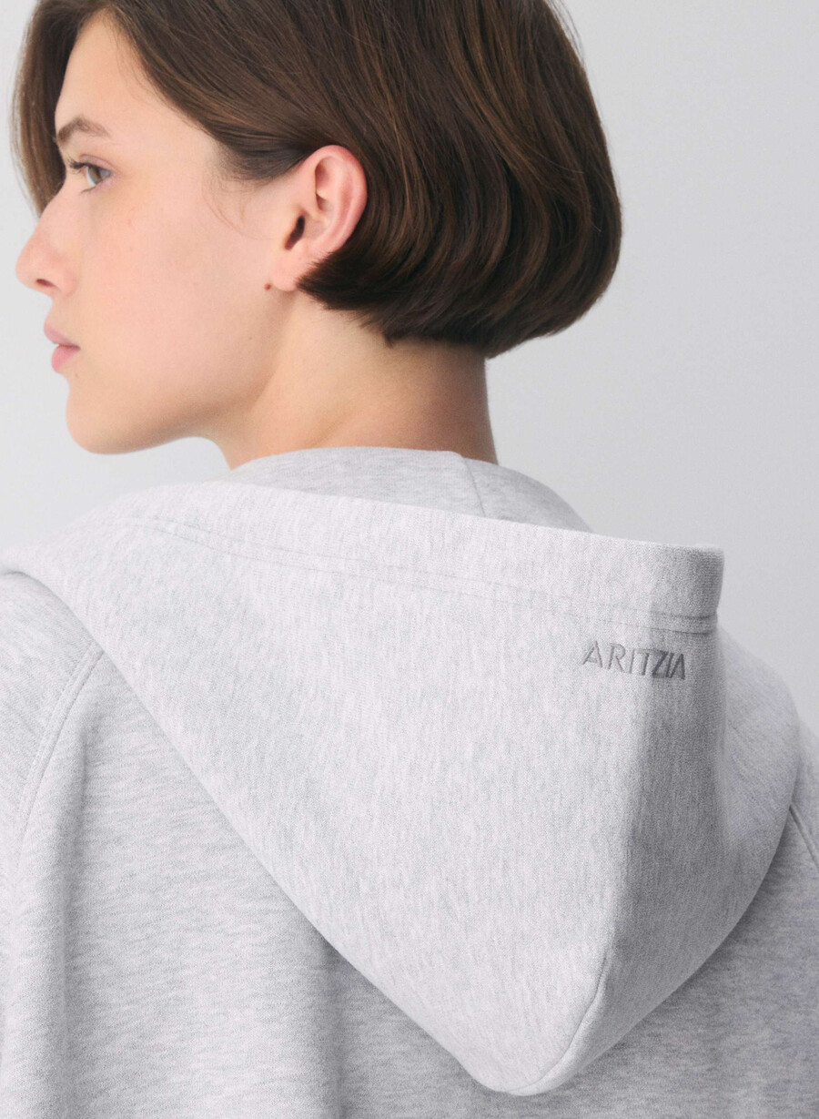 felpa con cappuccio e zip cozy sweatfleece mega raglan heather chrome