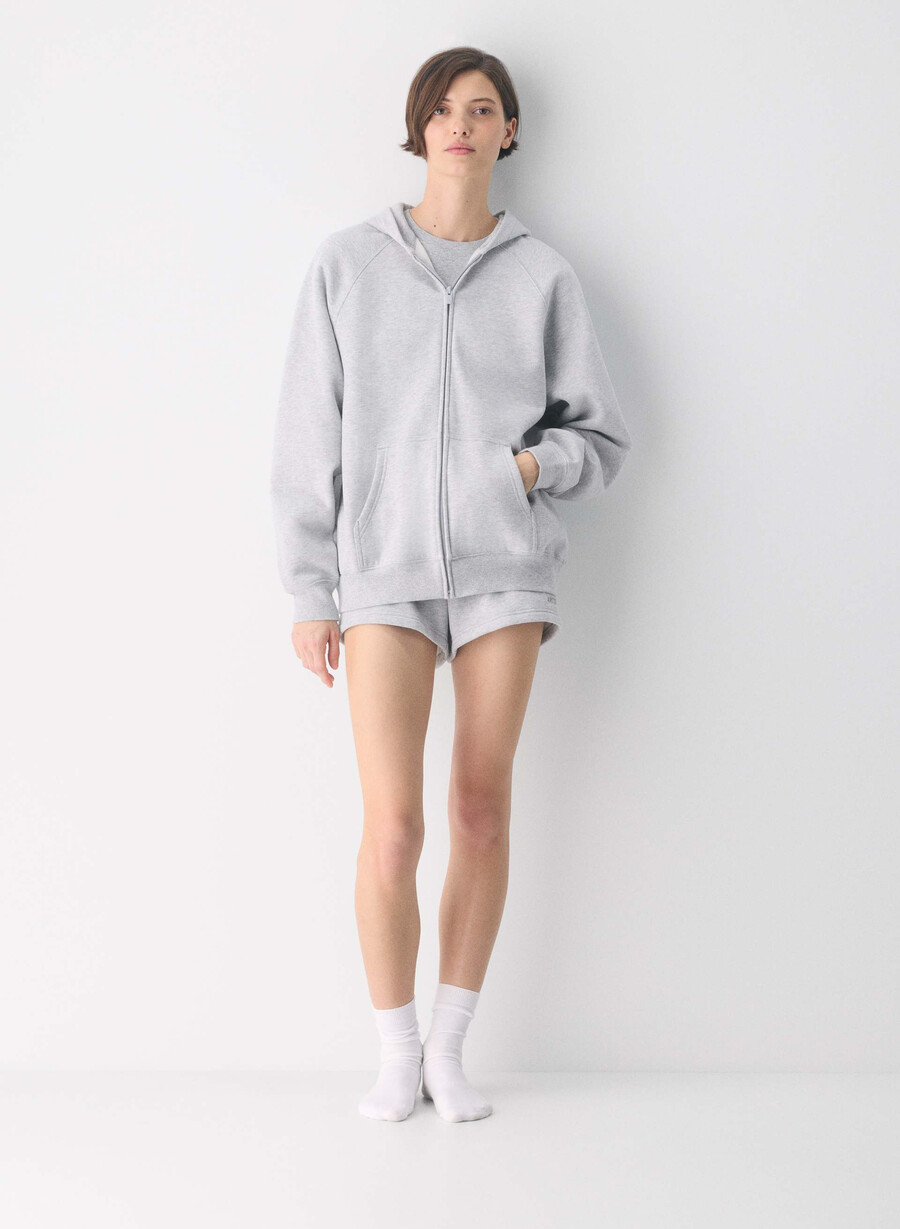 felpa con cappuccio e zip cozy sweatfleece mega raglan heather chrome