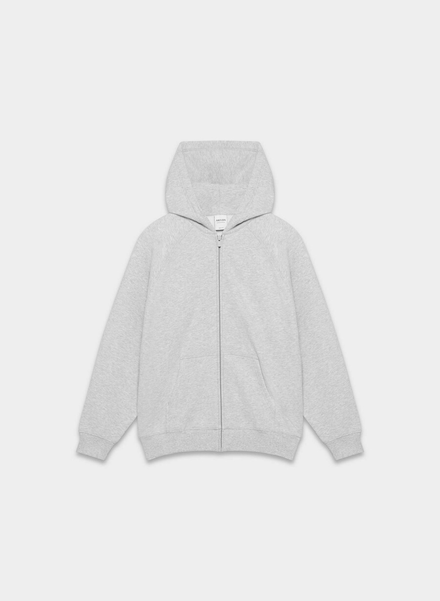felpa con cappuccio e zip cozy sweatfleece mega raglan heather chrome