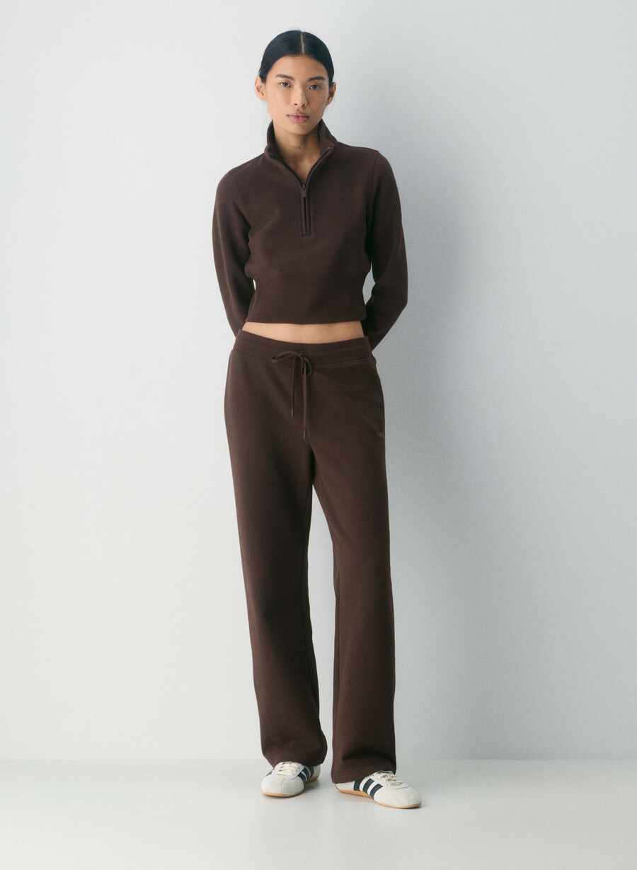 pantaloni della tuta comodi in pile con fascia color marrone mocha intenso