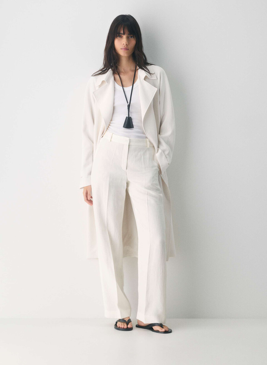 pantaloni new agency - lino betulla chiara