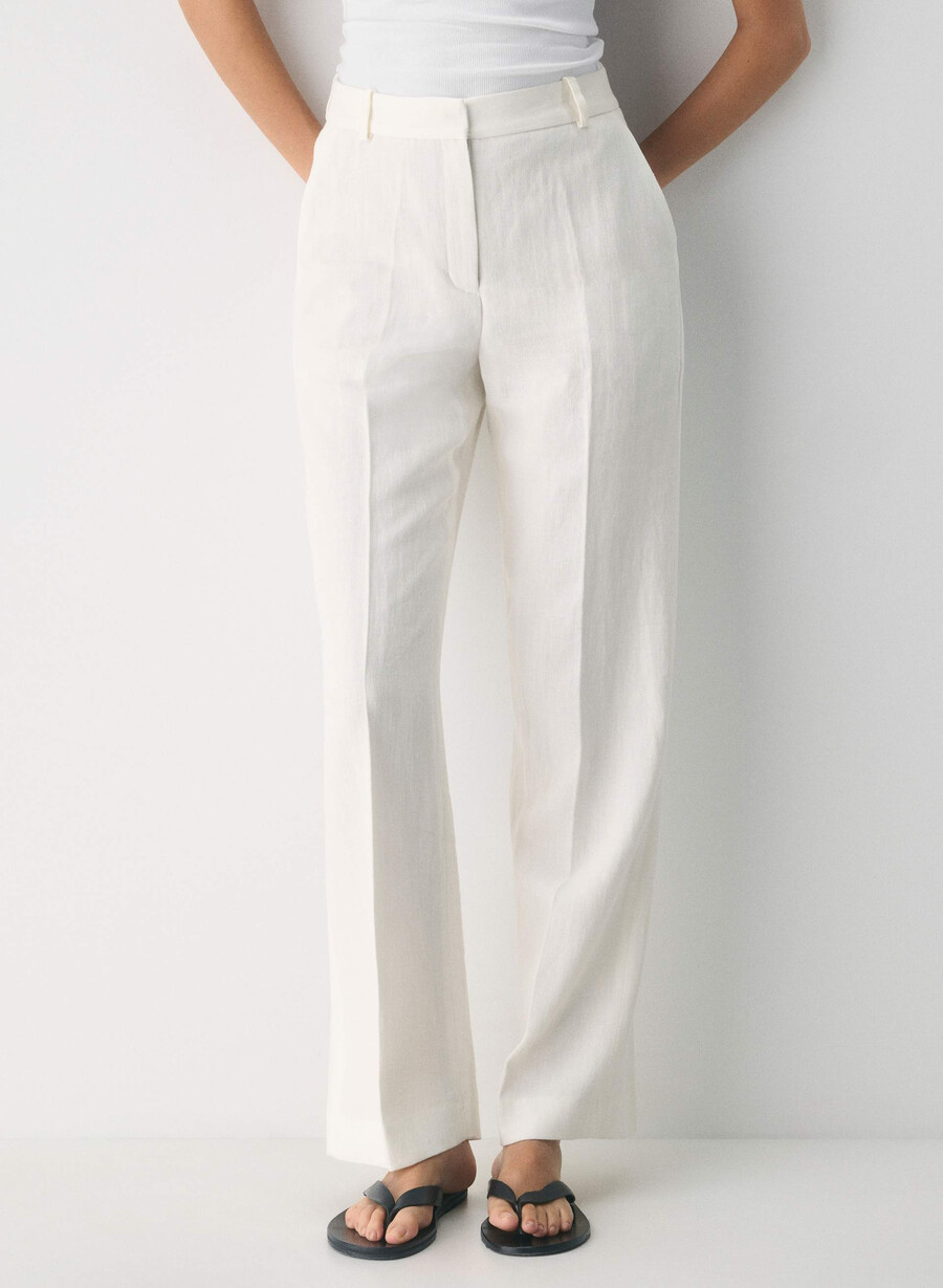 pantaloni new agency - lino betulla chiara