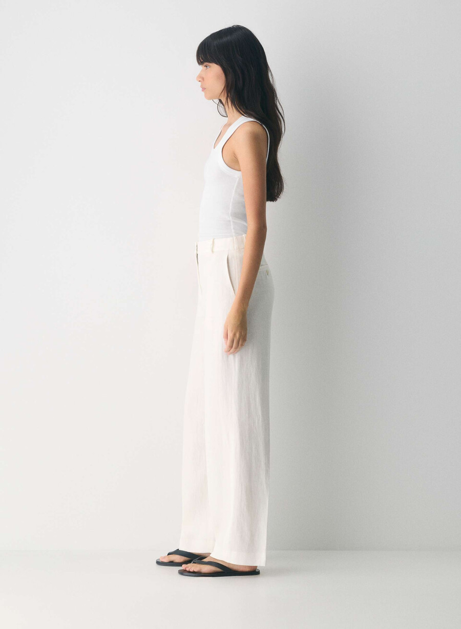 pantaloni new agency - lino betulla chiara