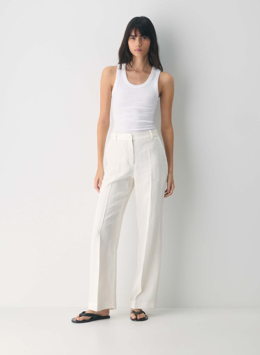 pantaloni new agency - lino betulla chiara