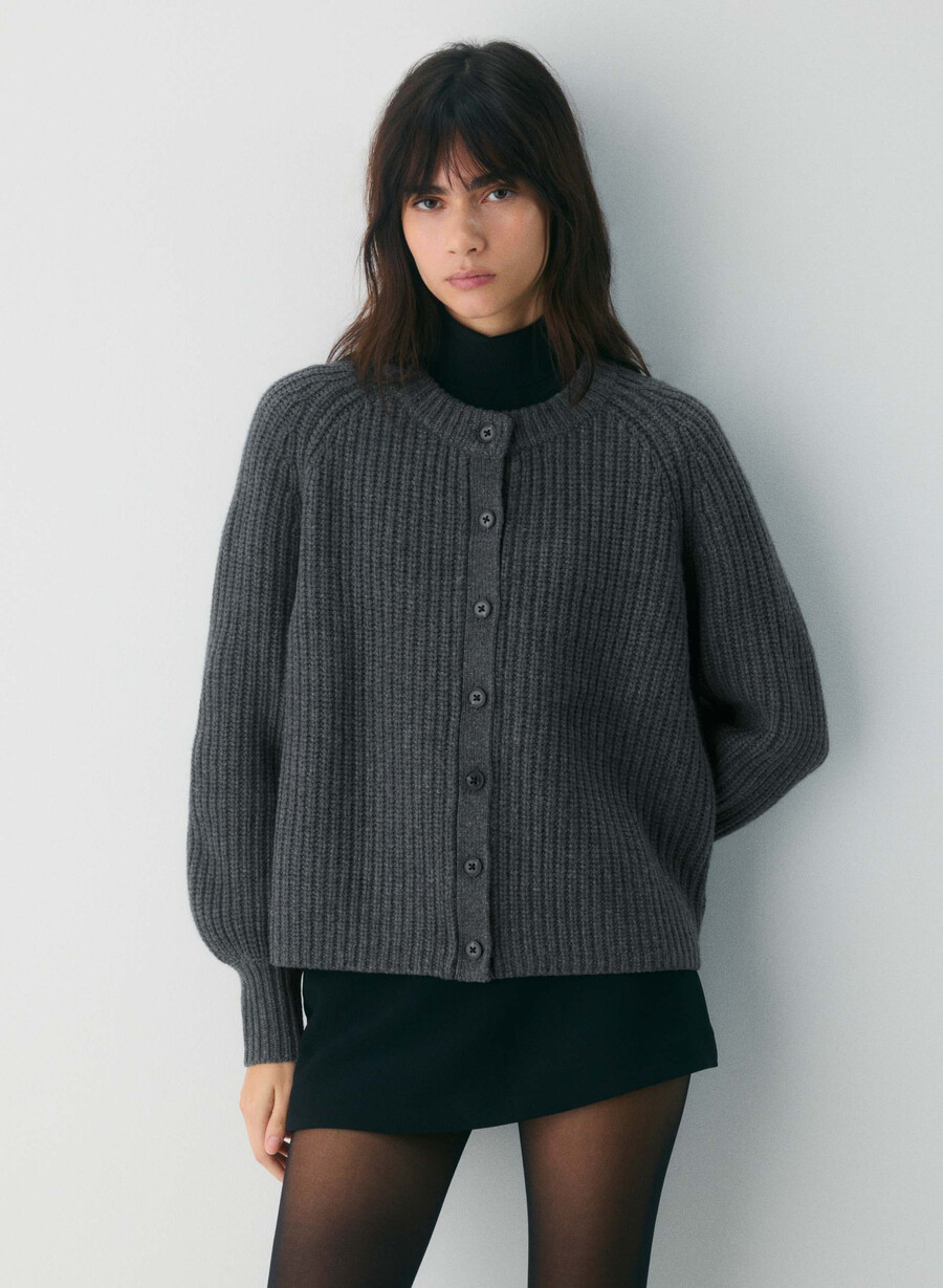 cardigan in lana e cashmere lanterna heather charcoal