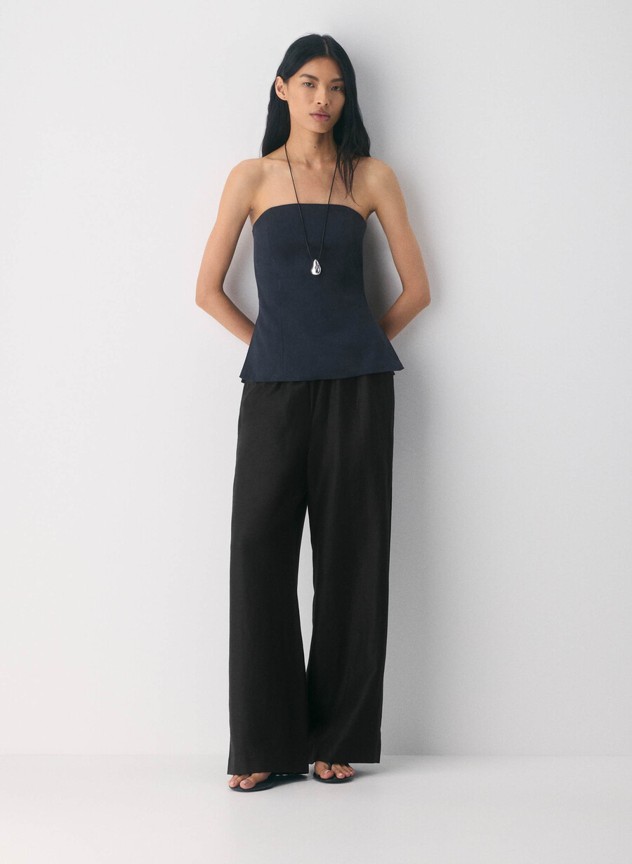 top a tubo in lino elegante dark navy