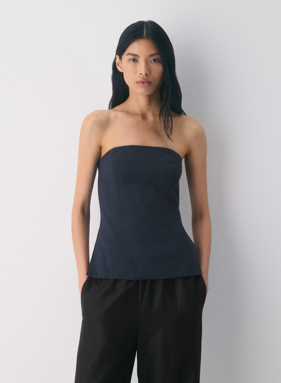 top a tubo in lino elegante dark navy