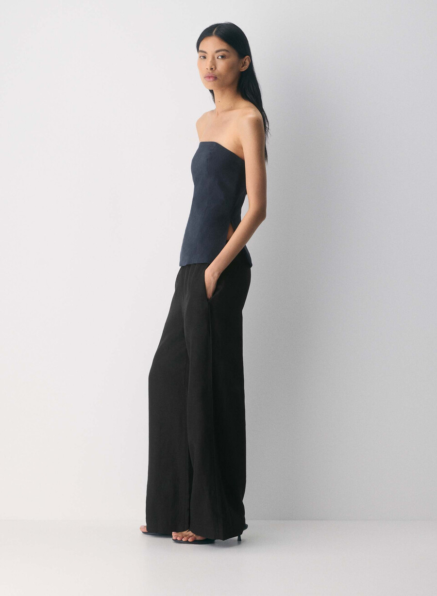 top a tubo in lino elegante dark navy