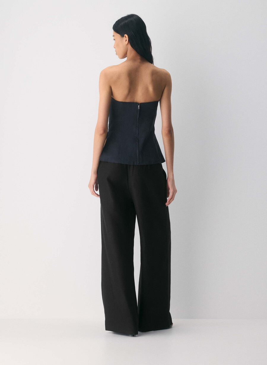 top a tubo in lino elegante dark navy