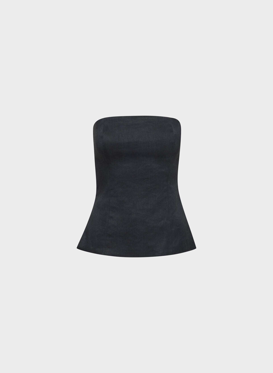 top a tubo in lino elegante dark navy