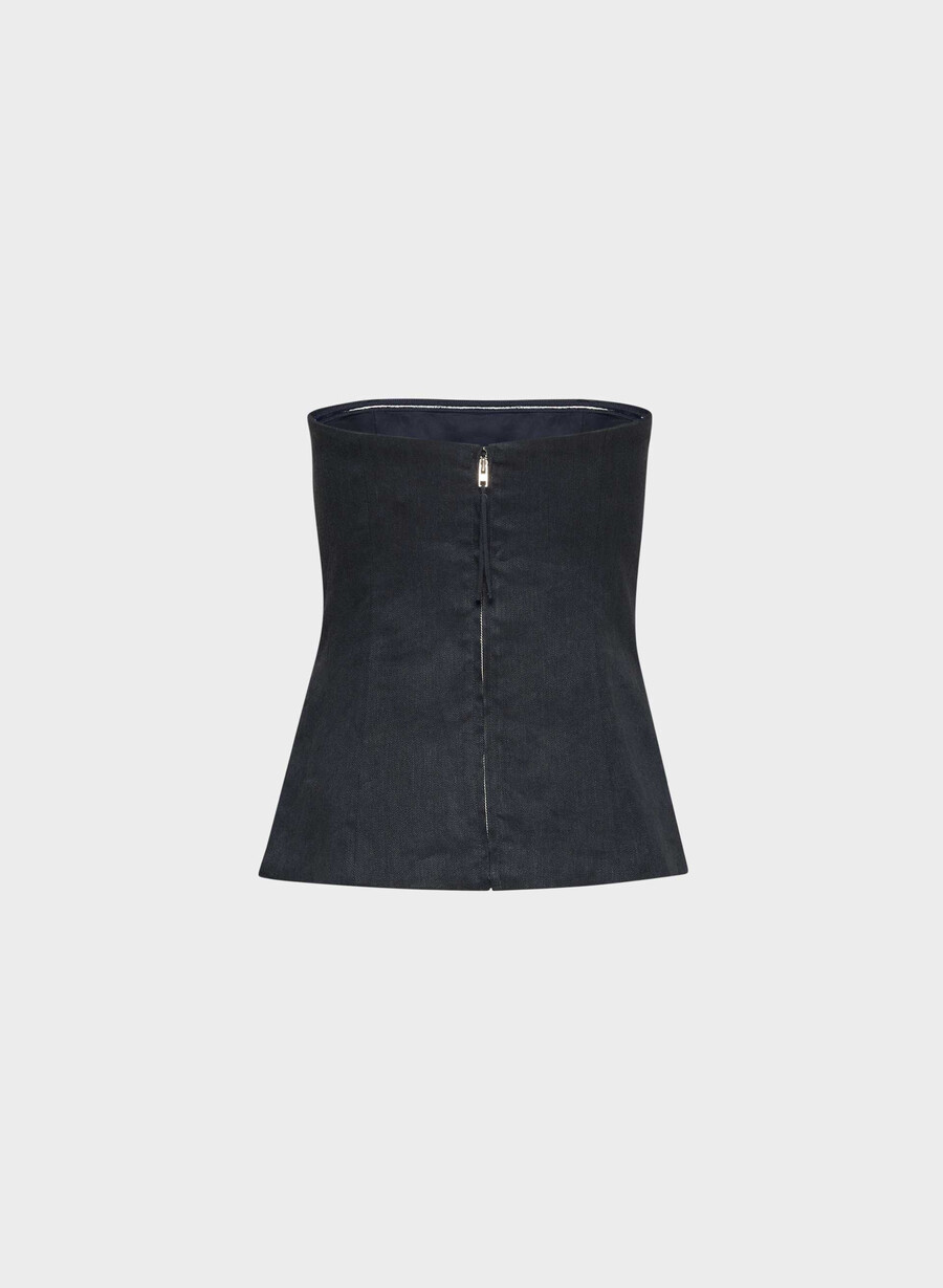 top a tubo in lino elegante dark navy
