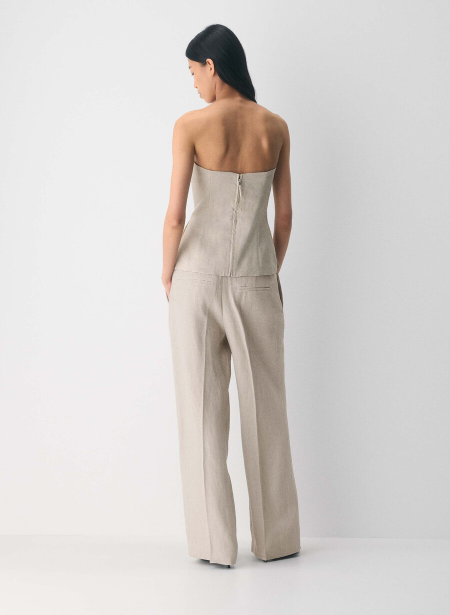 top a tubo in lino elegante non tinto ecru scuro