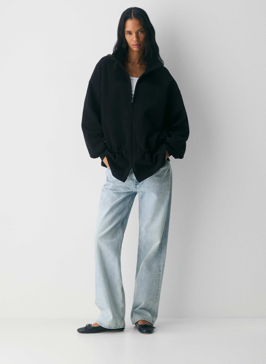 felpa con cappuccio cozy sweatfleece mega cinch zip-up nero