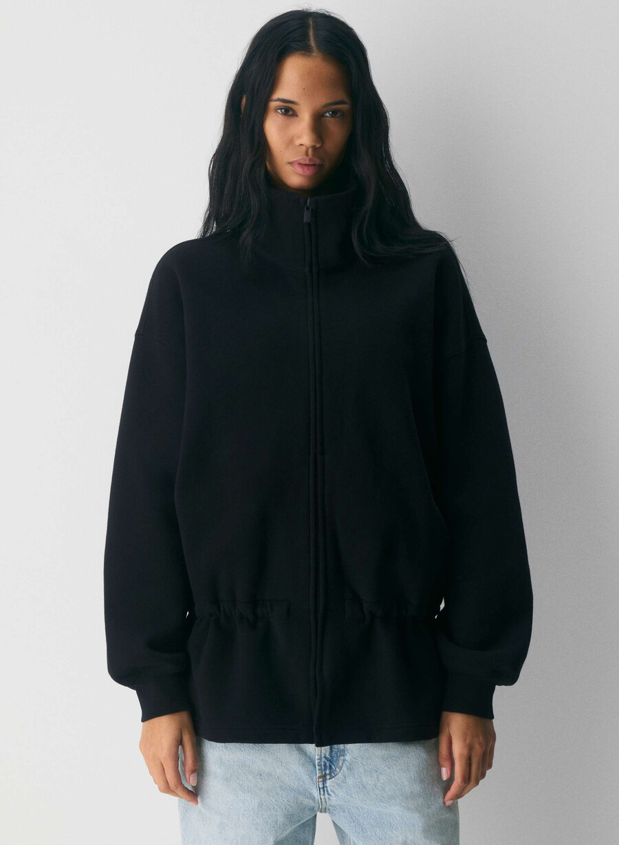 felpa con cappuccio cozy sweatfleece mega cinch zip-up nero