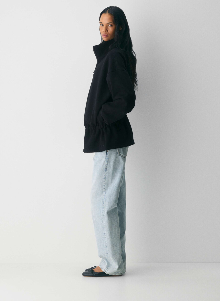 felpa con cappuccio cozy sweatfleece mega cinch zip-up nero
