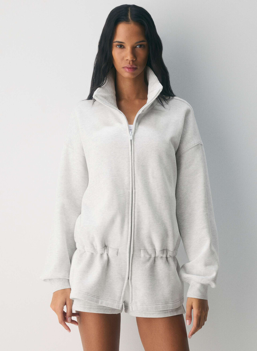 felpa con cappuccio cozy sweatfleece mega cinch zip-up heather cloud white