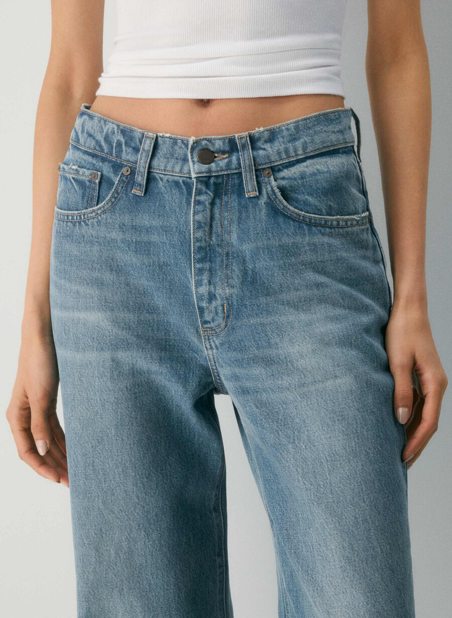 denim forum cleo jeans larghi a vita alta rilassati vintage blu medio