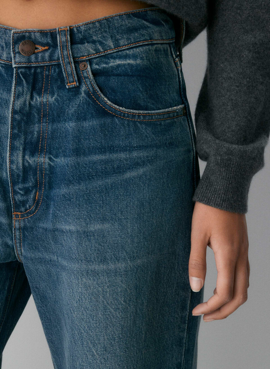 denim forum cleo jeans larghi a vita alta rilassati vintage blu scuro