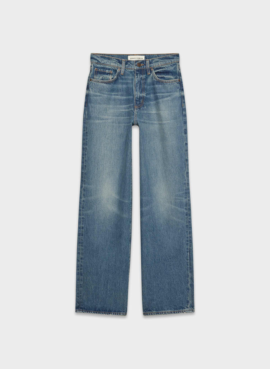 denim forum cleo jeans larghi a vita alta rilassati vintage blu scuro